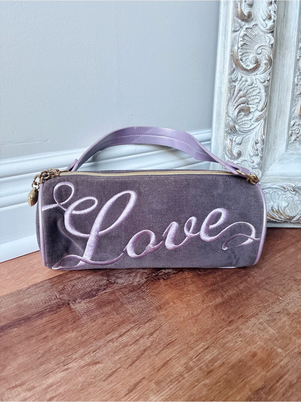 Victorias Secret Love Y2K Velour Barrel Purse